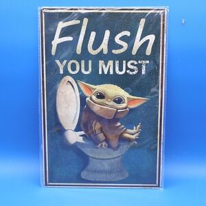 Funny Baby Yoda Toilet Metal Sign Flush You Must Bathroom Decor